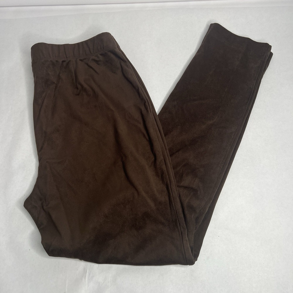 Susan Graver Brown Elastic Waist Stretch Microfiber Pull On Pants Women's M